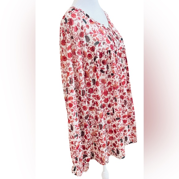 NWT LANE BRYANT Burgundy + Cream Floral Long Sleeve Mesh Swing Top Blouse 4x - Picture 4 of 10
